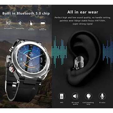 T92 Smart Watch with Earbuds MP3 Bluetooth Headset 3 in 1 1.28 Inch Smartwatch Built-in Wireless Earbuds Speaker Round Fitness Tracker Music Body Health Monitor (Black)