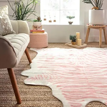 nuLOOM Alyssa Faux Zebra Cowhide Rug - Chic Pink Design