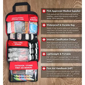 330 Piece First Aid Kit Waterproof Medical Kit Compact Trauma
