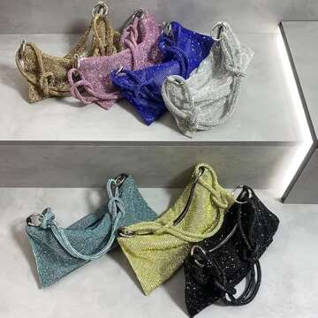 Rhinestone Hobo Bag for Women Chic Evening Knotted Handbag Shiny Purse ,for Travel Vacation Leather Purses and Handbags Small Hobo Bags for Women (Green)