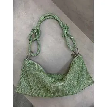 Rhinestone Hobo Bag for Women Chic Evening Knotted Handbag Shiny Purse ,for Travel Vacation Leather Purses and Handbags Small Hobo Bags for Women (Green)