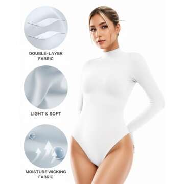 ALGALAROUND Women's Turtle Neck Bodysuit Long Sleeve Double Lined Basics Body Suit Tops