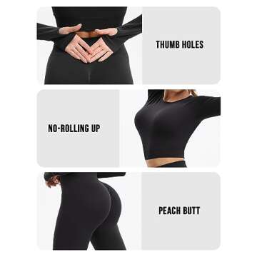 Workout Sets for Women Long Sleeve Crop Top High Waist Seamless Legging 2 Piece Outfits Sets Gym Matching Lounge Clothes(P068 Black M)