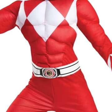 Disguise Red Ranger Classic Muscle Child Costume, Red, Large/(10-12)