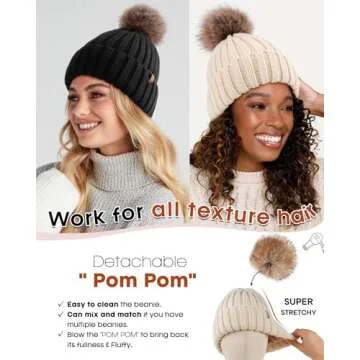 FURTALK Winter Beanie Hat - Satin Lined Pom Pom Style