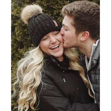 FURTALK Winter Beanie Hat - Satin Lined Pom Pom Style