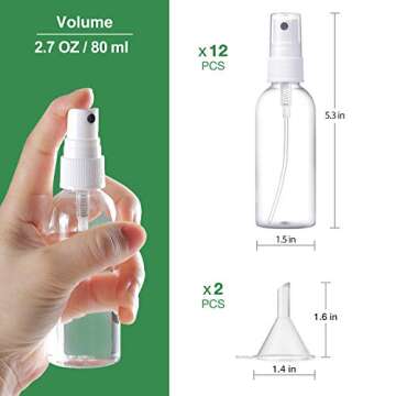 12PCS 80ml/2.7ounce Spray Bottles with 2 Funnels, Fine Mist Clear Spray Bottles Portable Refillable ...