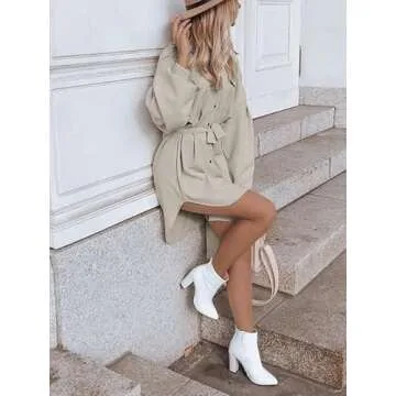 PRETTYGARDEN Women 2023 Button Down Belt Long Sleeve Casual Solid A Line Pockets Shirts Tunic Short Dress Fall Winter