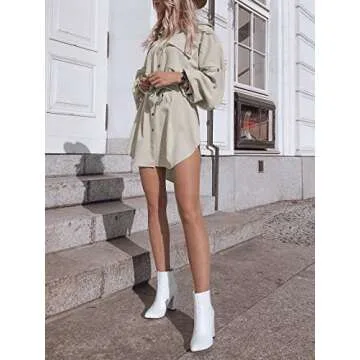 PRETTYGARDEN Women 2023 Button Down Belt Long Sleeve Casual Solid A Line Pockets Shirts Tunic Short Dress Fall Winter