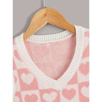 Floerns Girls Heart Print Sleeveless Sweater Vest V Neck Knitwear Tank Top Pink Multi 8Y