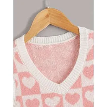 Floerns Girls Heart Print Sleeveless Sweater Vest V Neck Knitwear Tank Top Pink Multi 8Y