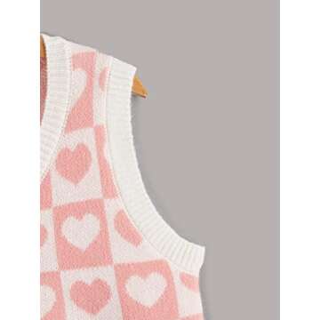 Floerns Girls Heart Print Sleeveless Sweater Vest V Neck Knitwear Tank Top Pink Multi 8Y