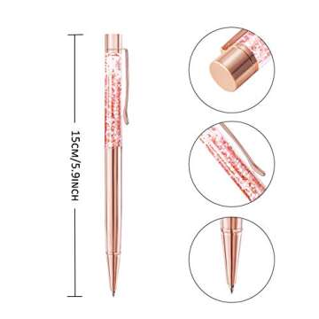 ZZTX 3 Pcs Rose Gold Ballpoint Pens Metal Pen Bling Dynamic Liquid Pieces Pen With Refills Black Ink...