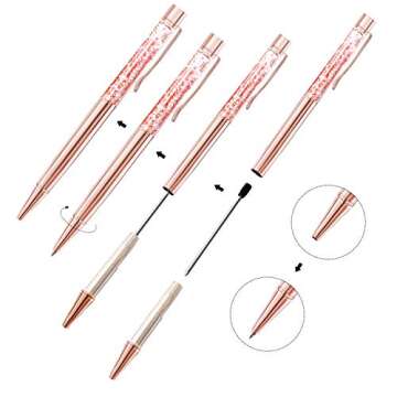 ZZTX 3 Pcs Rose Gold Ballpoint Pens Metal Pen Bling Dynamic Liquid Pieces Pen With Refills Black Ink Office Supplies Gift Pens For Christmas Wedding Birthday