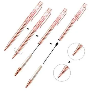 ZZTX 3 Pcs Rose Gold Ballpoint Pens Metal Pen Bling Dynamic Liquid Pieces Pen With Refills Black Ink Office Supplies Gift Pens For Christmas Wedding Birthday