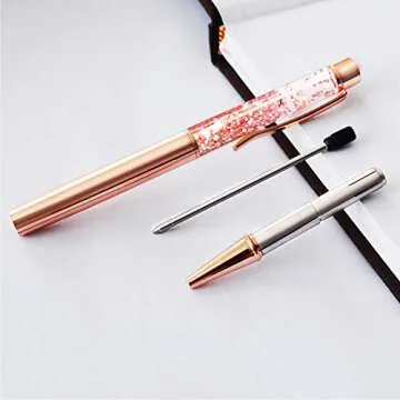 ZZTX 3 Pcs Rose Gold Ballpoint Pens Metal Pen Bling Dynamic Liquid Pieces Pen With Refills Black Ink Office Supplies Gift Pens For Christmas Wedding Birthday