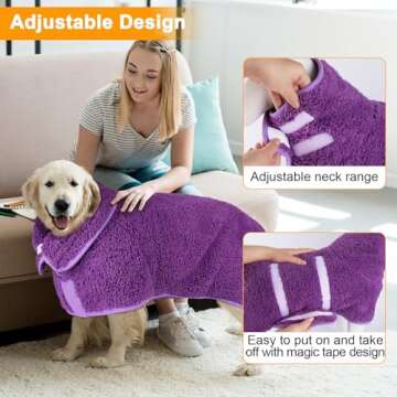 Dog Bathrobe Super Absorbent Dog Towels for Drying Dogs Large Quick Drying Dog Robes for After Bath Soft Dog Drying Towel Adjustable Dog Drying Coat to Keep Dog Warm(S-XXL)