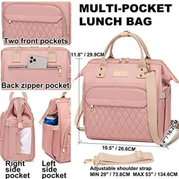 AIJIEKE Lunch Bag for Women, Large Lunch Box for Work Insulated Lunch Bag, Adult Leakproof Lunch Tote Cooler Bag with Side Pockets & Adjustable Strap, Lunch Purse for Picnic Beach Hiking, Pink