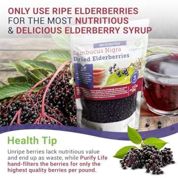 Dried Elderberries - 1lb Bulk - Hand-Sorted, Wildcrafted, Natural, Non-GMO, Whole European Immune System Support for Black Elderberry Syrup, Gummies, Jelly, Tea, Wine, Raw Sambucus, One Pound