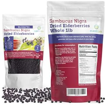 Dried Elderberries - 1lb Bulk - Hand-Sorted, Wildcrafted, Natural, Non-GMO, Whole European Immune System Support for Black Elderberry Syrup, Gummies, Jelly, Tea, Wine, Raw Sambucus, One Pound