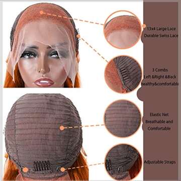 Sogram Ginger Orange 13x4 Straight Transparent Lace Front Wigs Human Hair Pre Plucked with Baby Hair Copper Colored Wigs 150% Density #350 Colored Wigs Brazilian Hair for Black Women (18 Inch)
