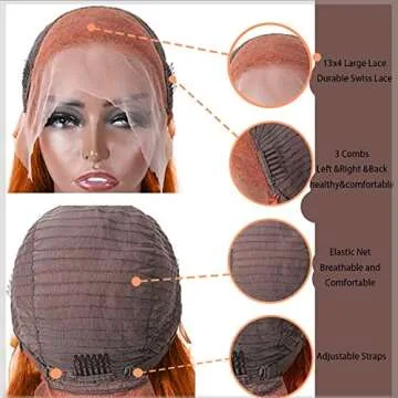 Sogram Ginger Orange 13x4 Straight Transparent Lace Front Wigs Human Hair Pre Plucked with Baby Hair Copper Colored Wigs 150% Density #350 Colored Wigs Brazilian Hair for Black Women (18 Inch)
