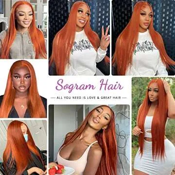 Sogram Ginger Orange 13x4 Straight Transparent Lace Front Wigs Human Hair Pre Plucked with Baby Hair Copper Colored Wigs 150% Density #350 Colored Wigs Brazilian Hair for Black Women (18 Inch)