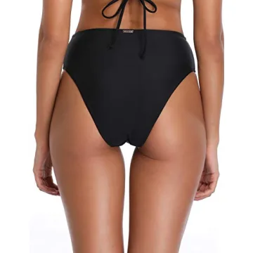 RELLECIGA Women's Black High Cut High Waisted Bikini Bottom Size Small