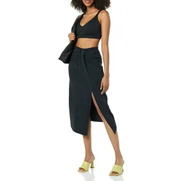 TEREA Women's Laila Faux Wrap Midi Skirt Black XL