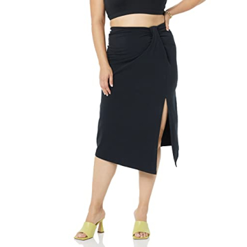 TEREA Women's Laila Faux Wrap Midi Skirt Black XL