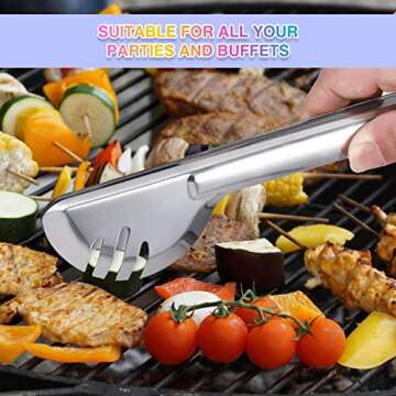 Patelai 15 Pieces Stainless Steel Serving Utensils Set 8.7" Large Serving Spoons Slotted Spoon 9.45" Tong 9" Serving Forks Flatware Party Buffet Banquet Cooking Kitchen Catering Wedding (Silver)