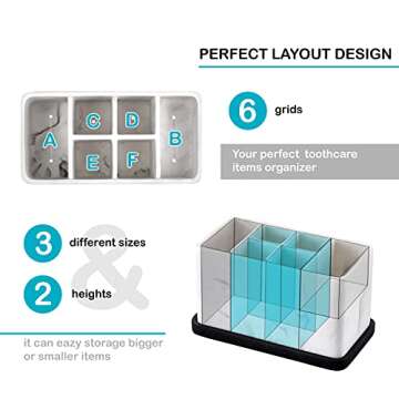 zccz Toothbrush Holders, Marble Look Toothbrush Holders for Bathrooms Tooth Brushing Holder Bathroom Organizer Countertop for Toothbrush, Toothpaste, Dental Floss, Razor, Comb, Makeup Brushes and More