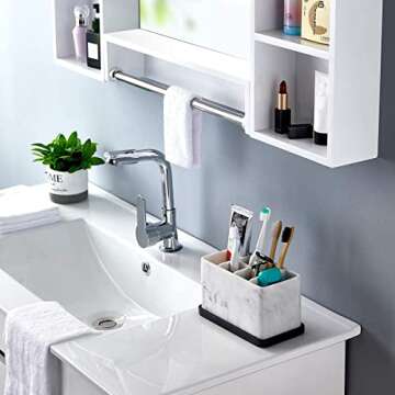 zccz Toothbrush Holders, Marble Look Toothbrush Holders for Bathrooms Tooth Brushing Holder Bathroom Organizer Countertop for Toothbrush, Toothpaste, Dental Floss, Razor, Comb, Makeup Brushes and More