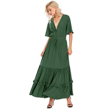 R.Vivimos Womens Summer Cotton Short Sleeve V Neck Floral Print Casual Bohemian Midi Dresses (Small,...