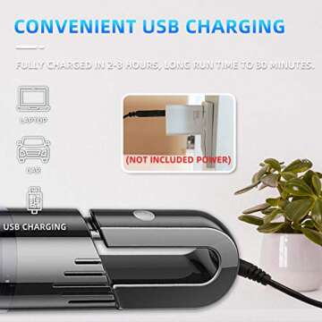 CAMFUN Mini Handheld Vacuum Cleaner Cordless Portable Car Vacuums with 6KPa Strong Suction & 120W High Power, Quick Charge for Pet Hair, Home and Car Cleaning, Model CV01, Black