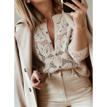 Miduo Women's Crochet Lace Spring Cardigan Apricot