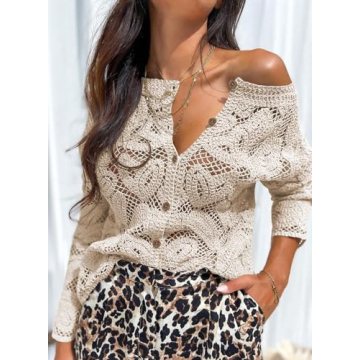 Miduo Women's Crochet Lace Spring Cardigan Apricot