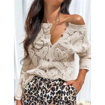 Miduo Women's Crochet Lace Spring Cardigan Apricot