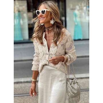 Miduo Women's Crochet Lace Spring Cardigan Apricot