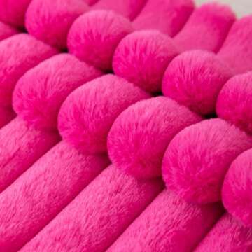 ZLINA Set of 2 Hot Pink Faux Fur Decorative Throw Pillow Covers Fluffy Striped Pillowcase Cushion Covers 18 x 18 Inch Decor Sofa Couch Bedroom