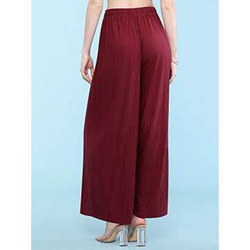 Made By Johnny MBJ WB1484 Womens Pleated Wide Leg Palazzo Pants with Drawstring OneSize Wine