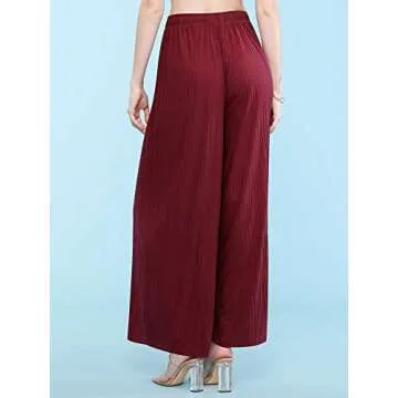 Made By Johnny MBJ WB1484 Womens Pleated Wide Leg Palazzo Pants with Drawstring OneSize Wine