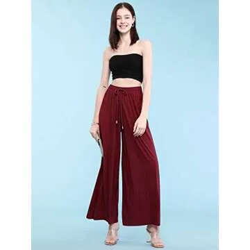Made By Johnny MBJ WB1484 Womens Pleated Wide Leg Palazzo Pants with Drawstring OneSize Wine
