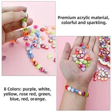 300 Pcs Acrylic Heart Shape Beads for Jewelry Making Craft DIY Bead Colorful Loose Beads for Bracelet Necklace Earrings Small Hole Beads Heart Shaped Spacer Beads Mini Heart Charms (8 Colors)