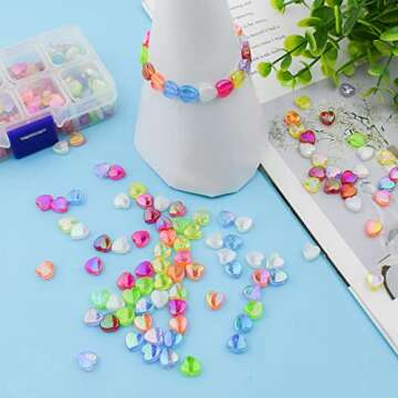 300 Pcs Acrylic Heart Shape Beads for Jewelry Making Craft DIY Bead Colorful Loose Beads for Bracelet Necklace Earrings Small Hole Beads Heart Shaped Spacer Beads Mini Heart Charms (8 Colors)
