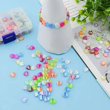 300 Pcs Acrylic Heart Shape Beads for Jewelry Making Craft DIY Bead Colorful Loose Beads for Bracelet Necklace Earrings Small Hole Beads Heart Shaped Spacer Beads Mini Heart Charms (8 Colors)
