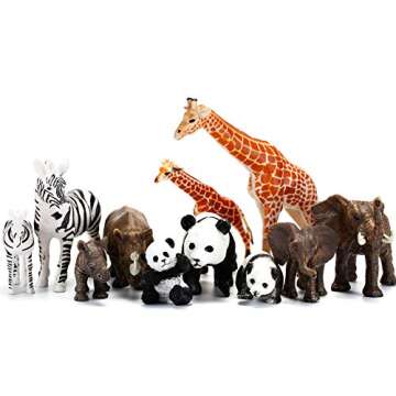 20 PCS Safari Animals Figures Toys, Realistic Plastic Animals Figurines, African Zoo Wild Jungle Animals Playset with Elephant, Giraffe, Lion, Tiger for Kids Party Supplies Cake Topper