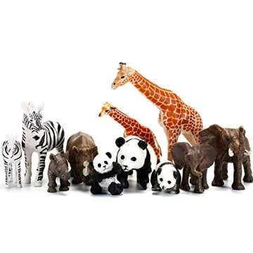 20 PCS Safari Animals Figures Toys, Realistic Plastic Animals Figurines, African Zoo Wild Jungle Animals Playset with Elephant, Giraffe, Lion, Tiger for Kids Party Supplies Cake Topper