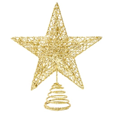 Sparkling 10" Gold Glitter Star Tree Topper for Festive Decor
