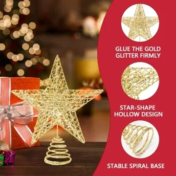 10" Glitter Gold Star Tree Topper - Perfect Holiday Decor